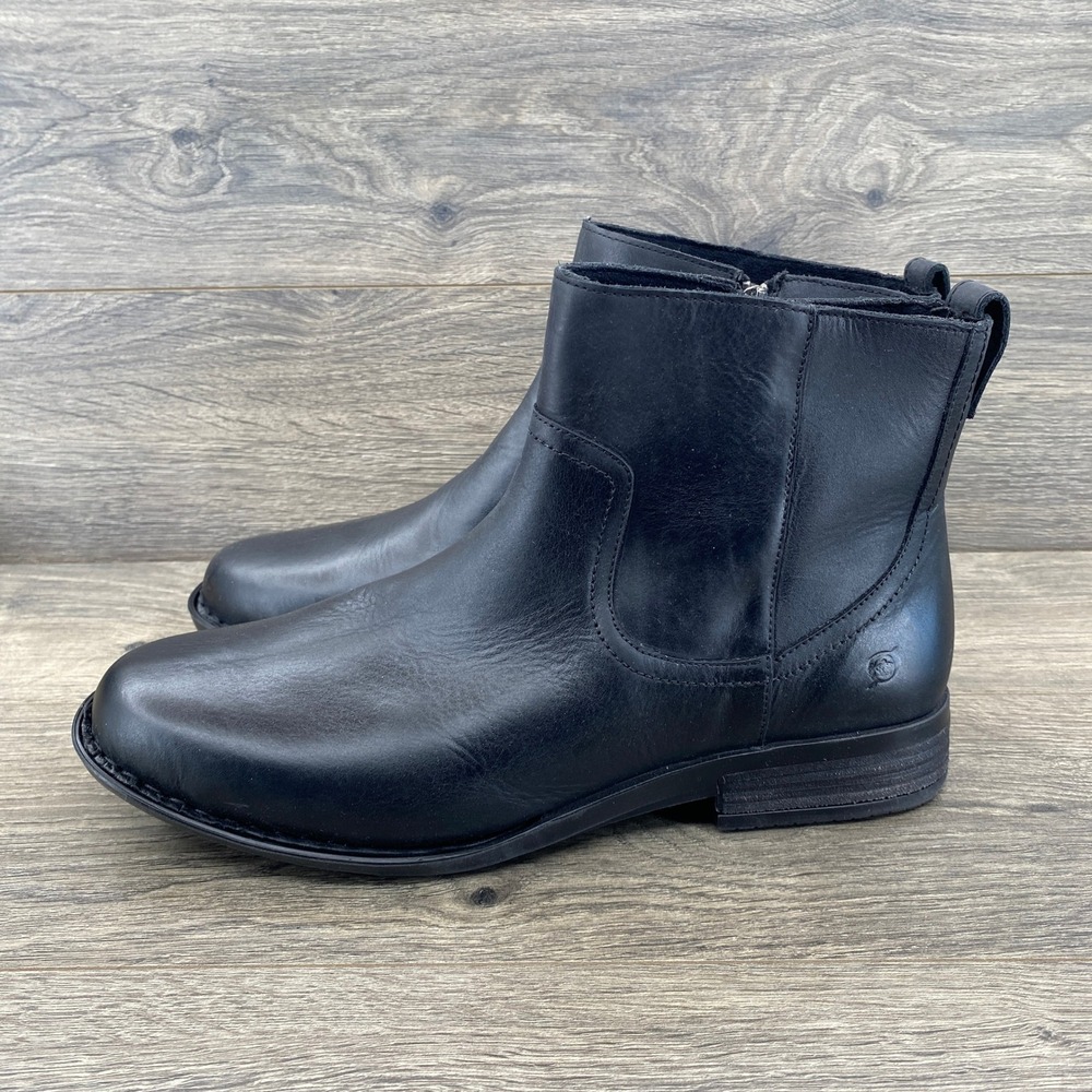 Born Ankle Boots Women 11.5 Black Leather Side Zip Handcrafted Low Block Heel